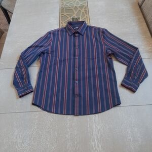 Express Men's Blue and Red Striped Button-Down Shirt